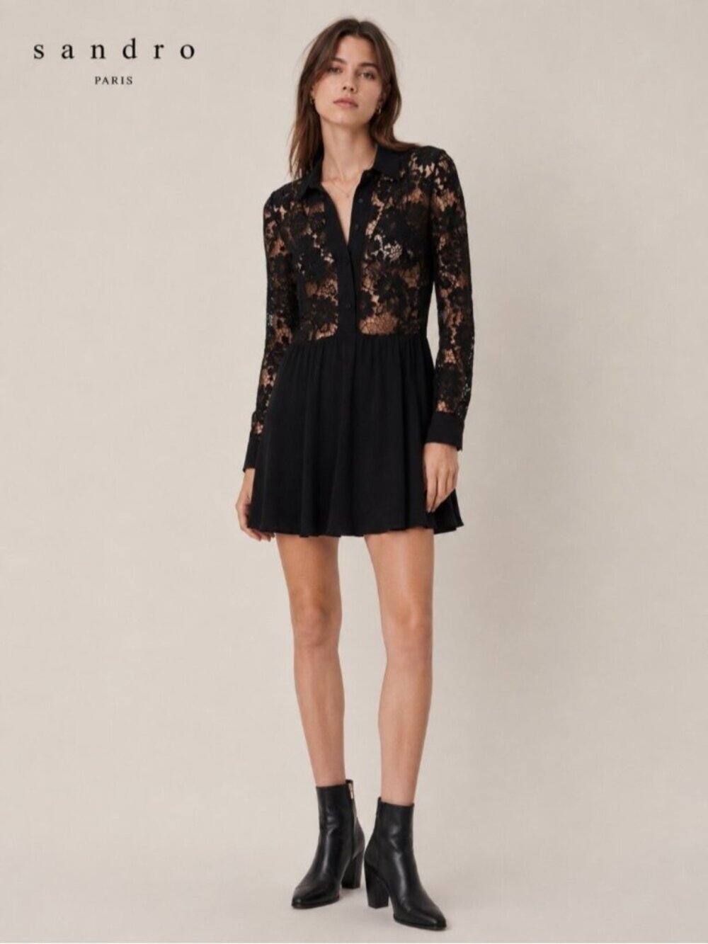 Sandro Black Lace Mini Dress Size 2 | Parisian Chic | Sheer Lace | 0632